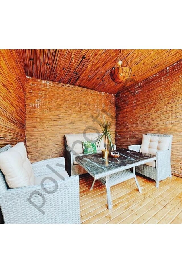 Kamış Çit Bambu Çit Hasır Doğal 1,00 X 5,00 Metre (TELLİ) bej Tek Ebat