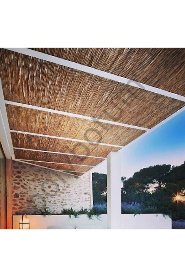 Kamış Çit Bambu Çit Hasır Doğal 1,00 X 5,00 Metre (TELLİ) bej Tek Ebat