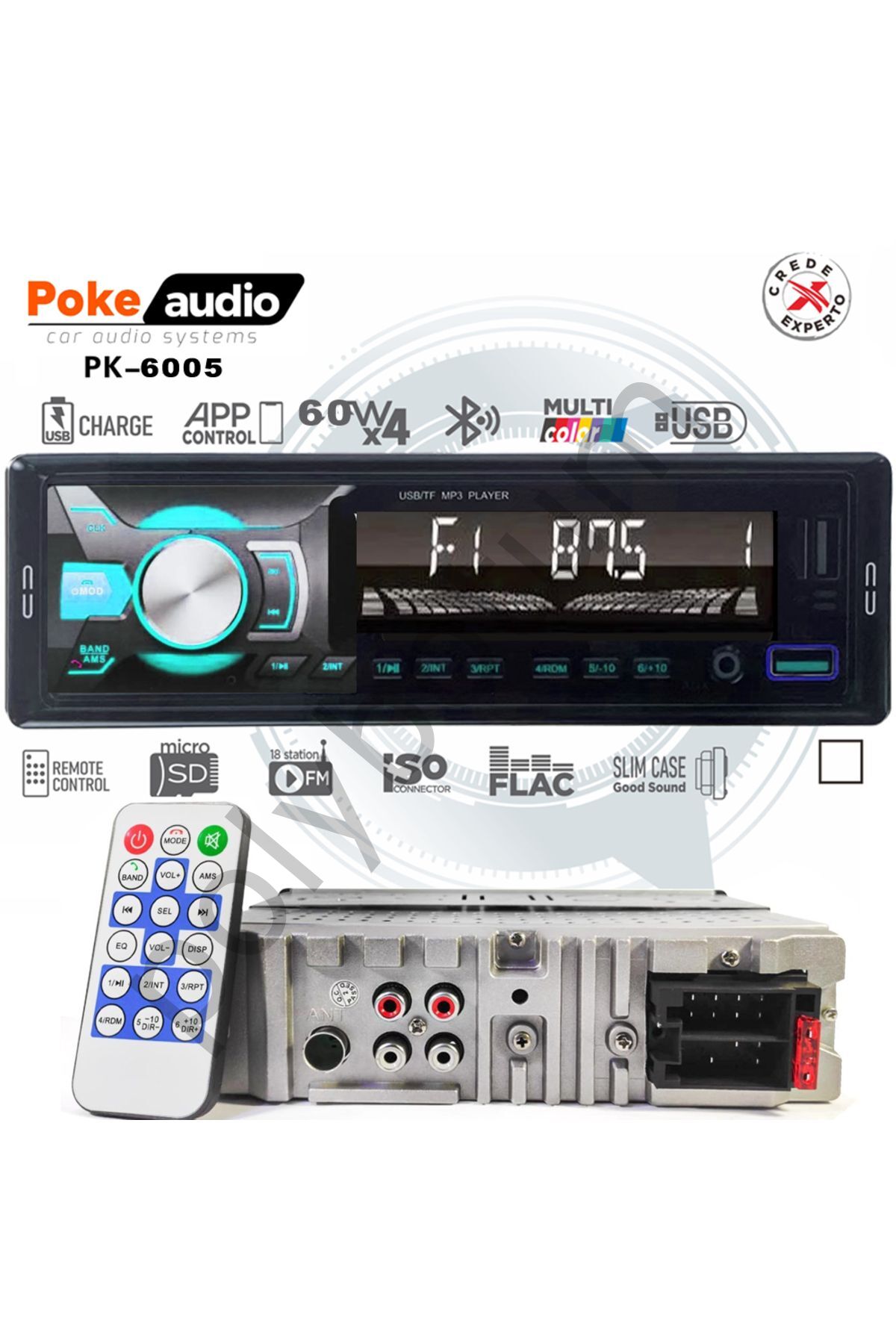 Oto Teyp 4x60 Watt BT 2xUSB Fm Şarjlı APP 7388 Entegre Poke PK-6005  Tek Ebat