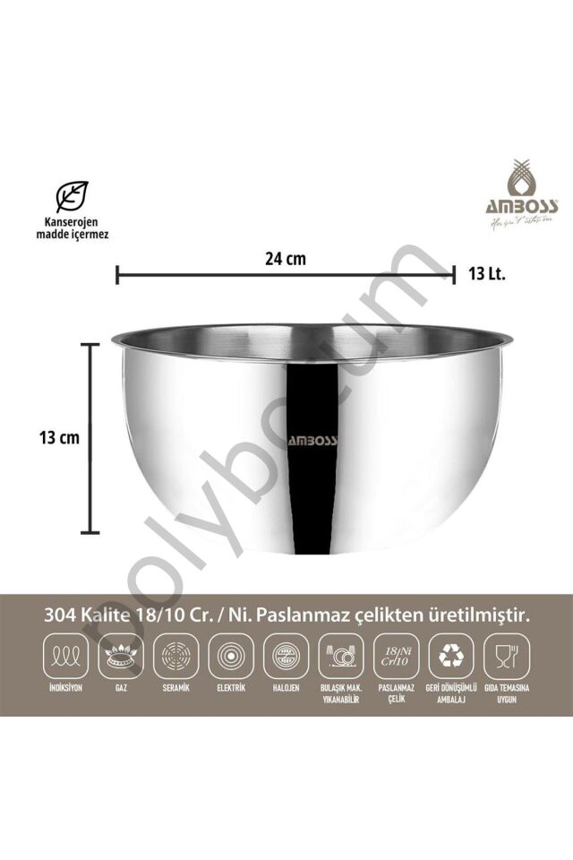Amboss Ruby 4 Parça Çok Amaçlı Kase 24 cm gümüş Tek Ebat