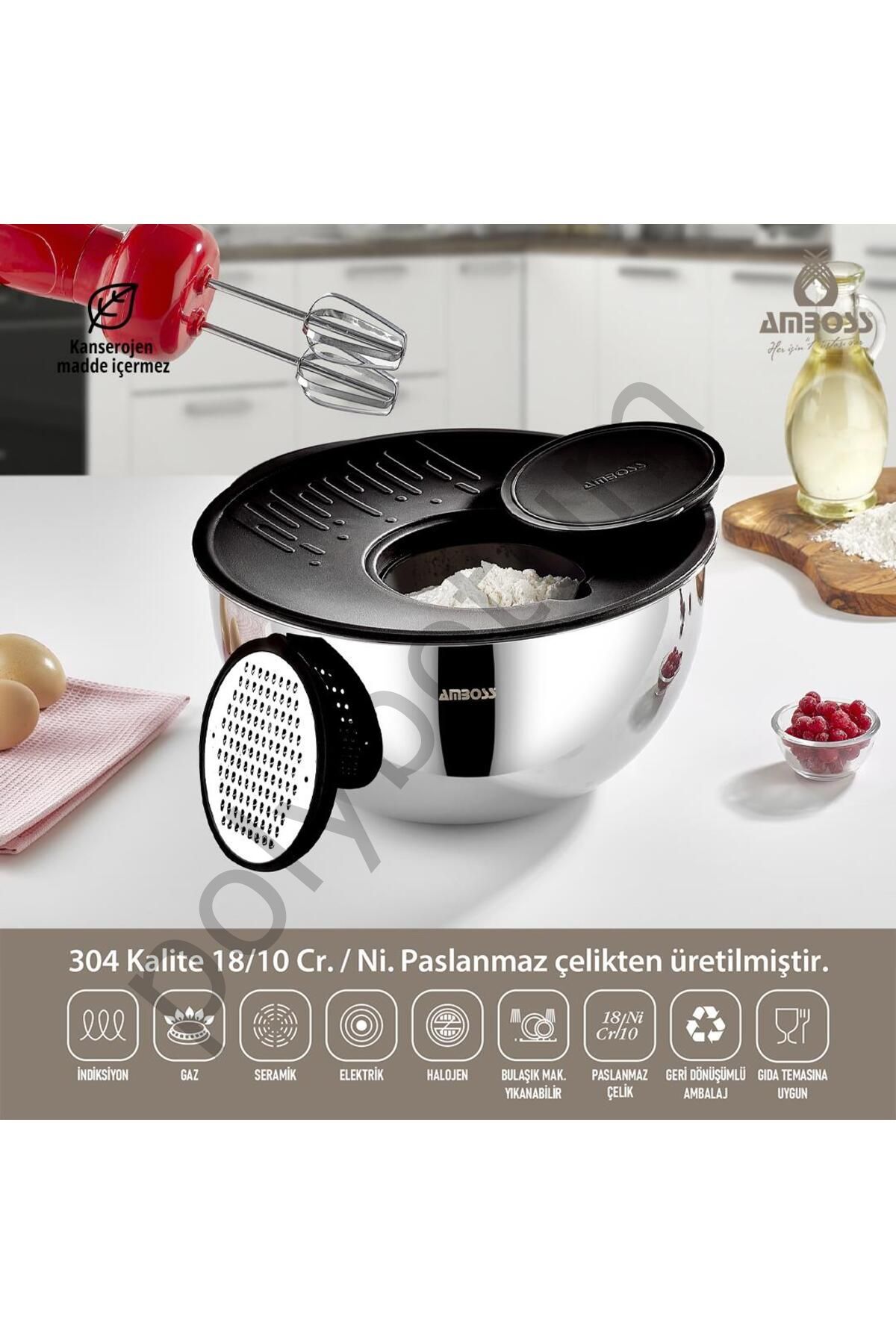 Amboss Ruby 4 Parça Çok Amaçlı Kase 24 cm gümüş Tek Ebat