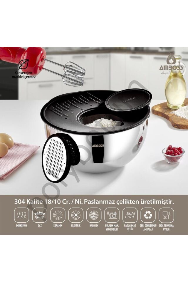 Amboss Ruby 4 Parça Çok Amaçlı Kase 24 cm gümüş Tek Ebat