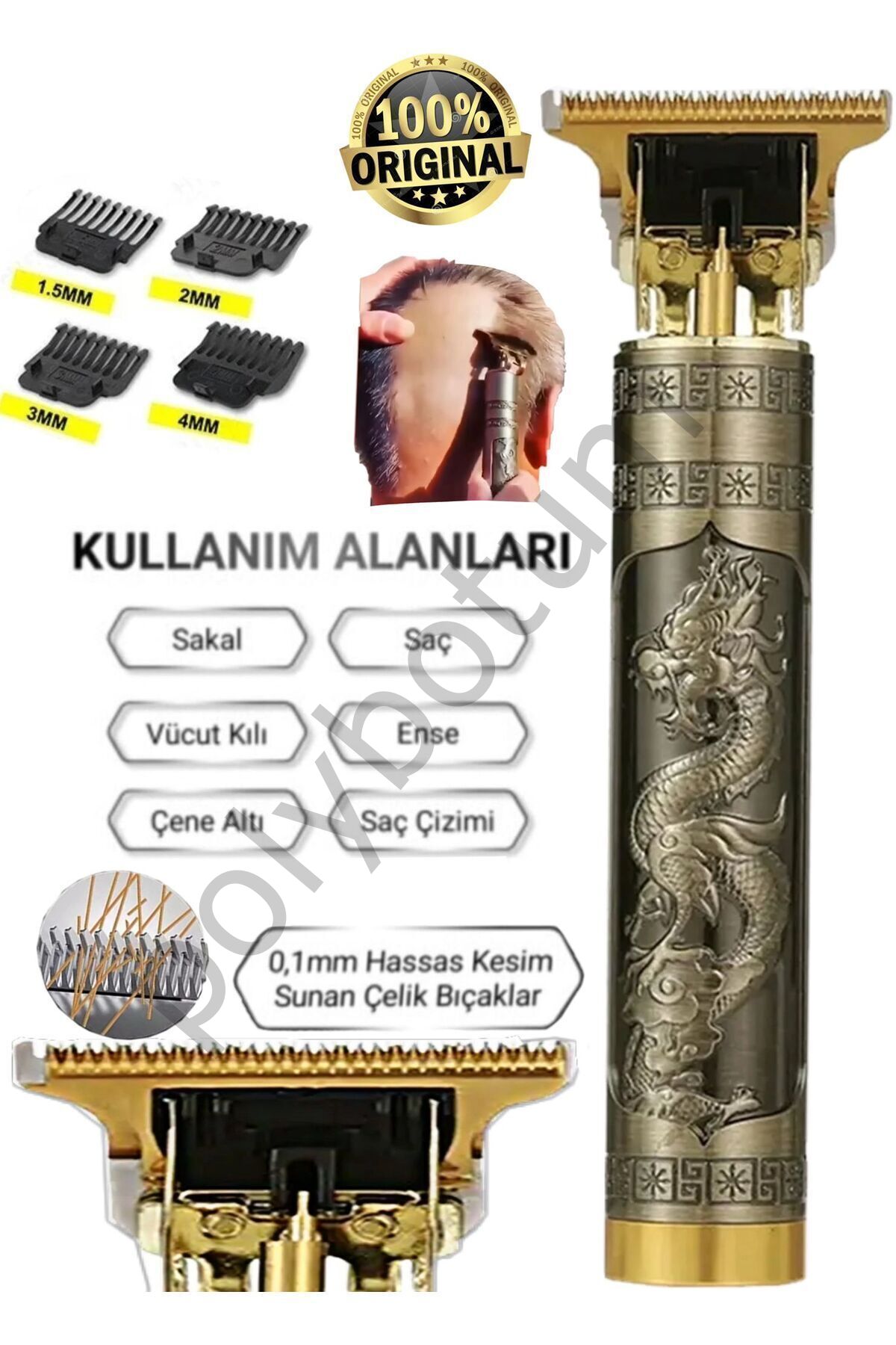 Dragon Metal Kasa Profesyonel Saç Sakal Ense Çizim Tüm Vücut Tüyü Lazer Öncesi Tıraş Makinesi. sarı Tek Ebat