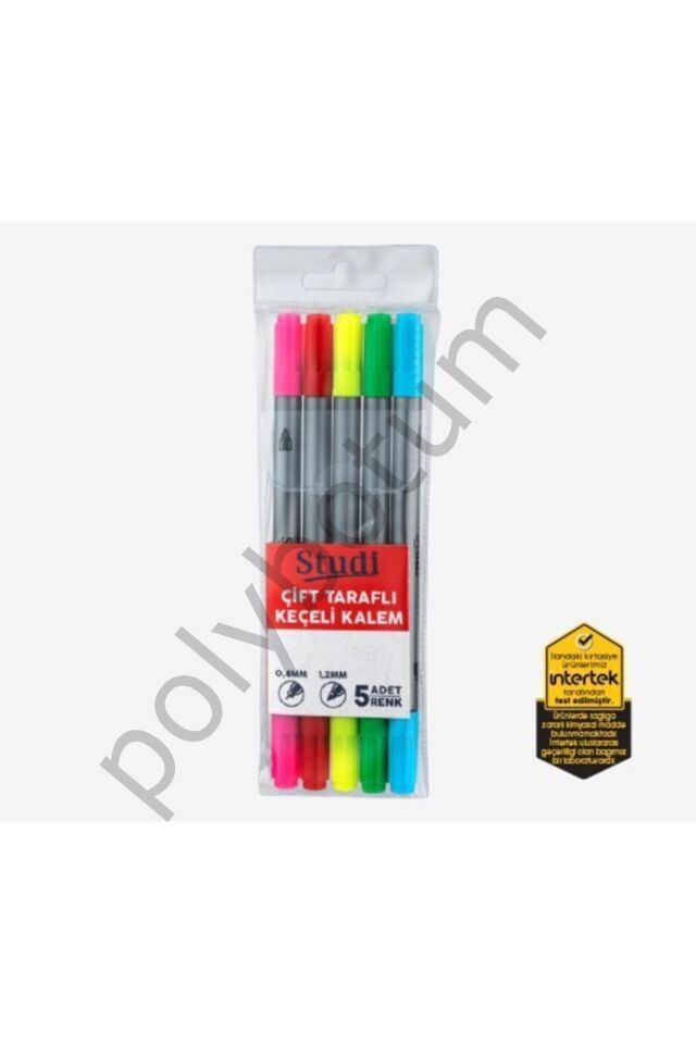 Çift Taraflı Keçeli Kalem -5 Renk-0,4mm-1,2mm PEMBE-KIRMIZI-SARI-YEŞİL-MAVİ Tek Ebat