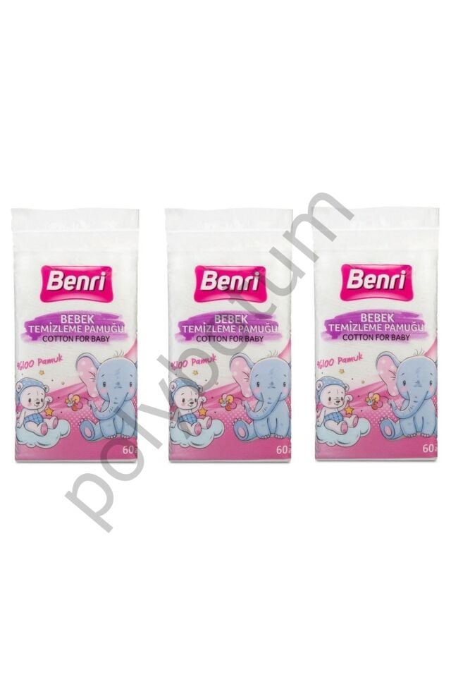 Benri Baby Bebek Temizleme Pamuğu 3 X 60 Adet  Tek Ebat