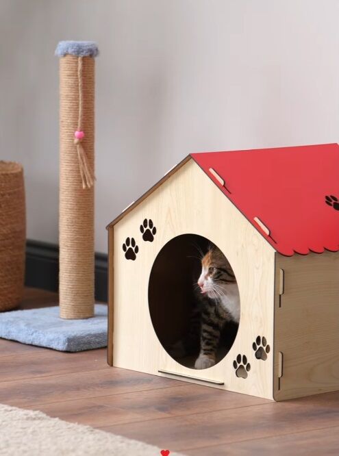 Ahşap Demonte Kedi Evi Evcil Hayvan Yuvası