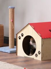 Ahşap Demonte Kedi Evi Evcil Hayvan Yuvası