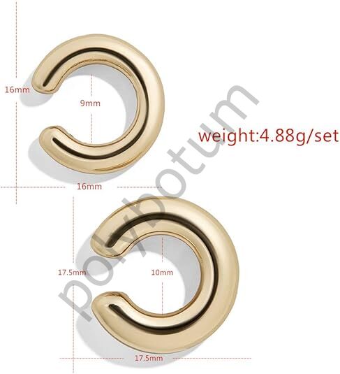 Kadınlar İçin Gold Renkli Kalın Ear Cuff Küpe – Deliksiz, Klipsli, Yuvarlak Sarma Küpe